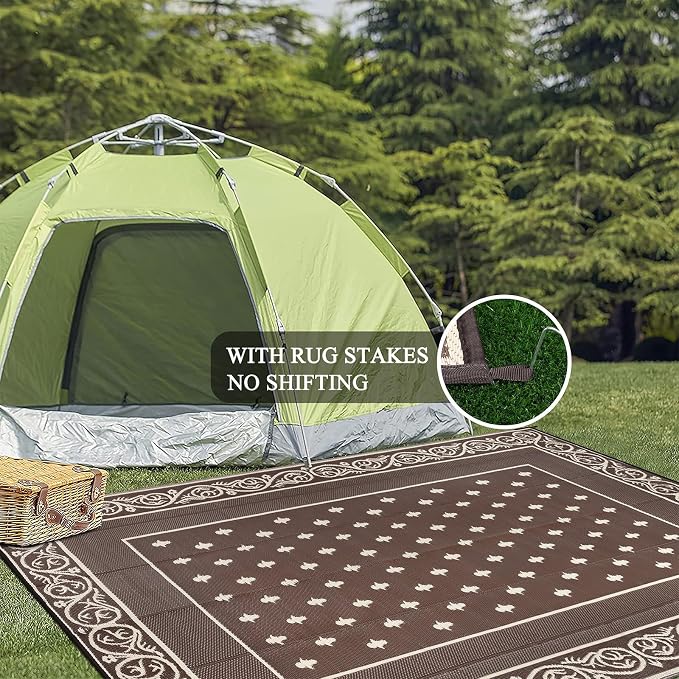 Pauwer Waterproof Outdoor Rug 8x10, Reversible Plastic Straw Patio Camping Rug - Image 6