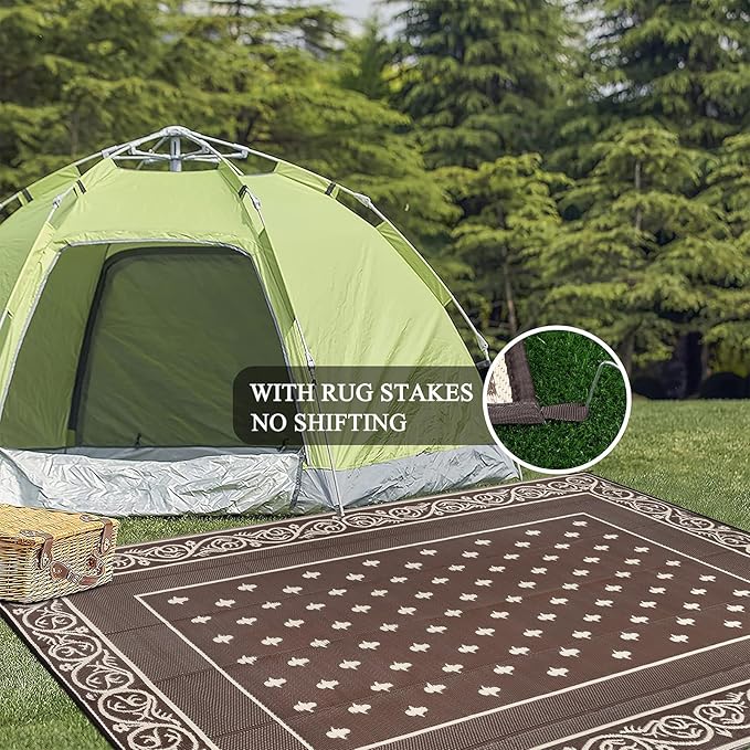 Pauwer Waterproof Outdoor Rug 10x14, Reversible Plastic Straw Patio Camping Rug - Image 6