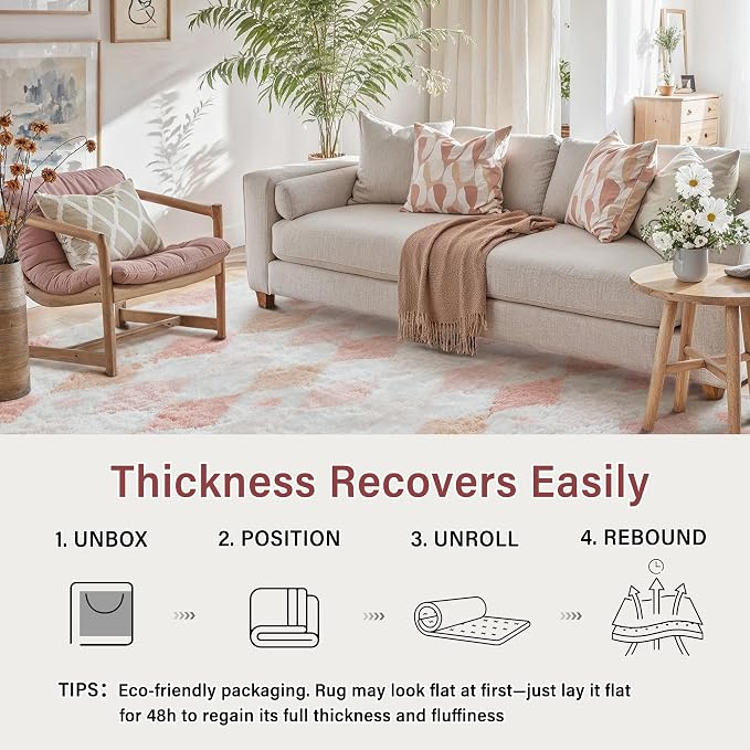 PureCozy Checkered Rug 5x7 Fluffy Shag Living Room Pink Area Rug Modern - Image 4
