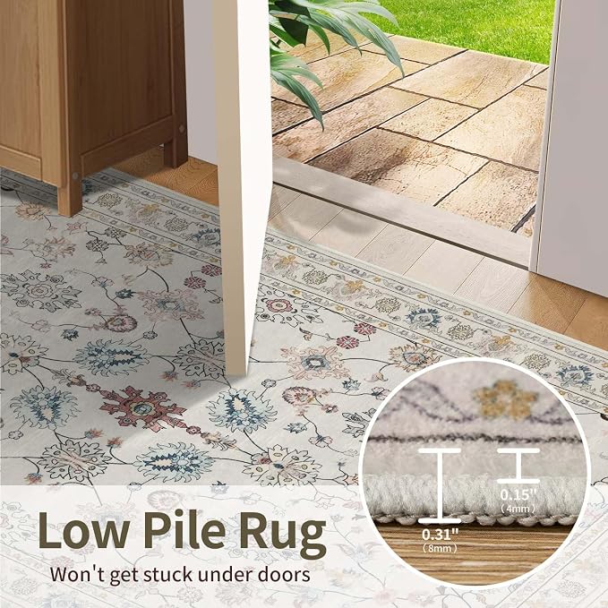 Rugxara Floral Rug for Entryway Bedroom, 3x5 Washable Area Rug, Vintage Boho - Image 7