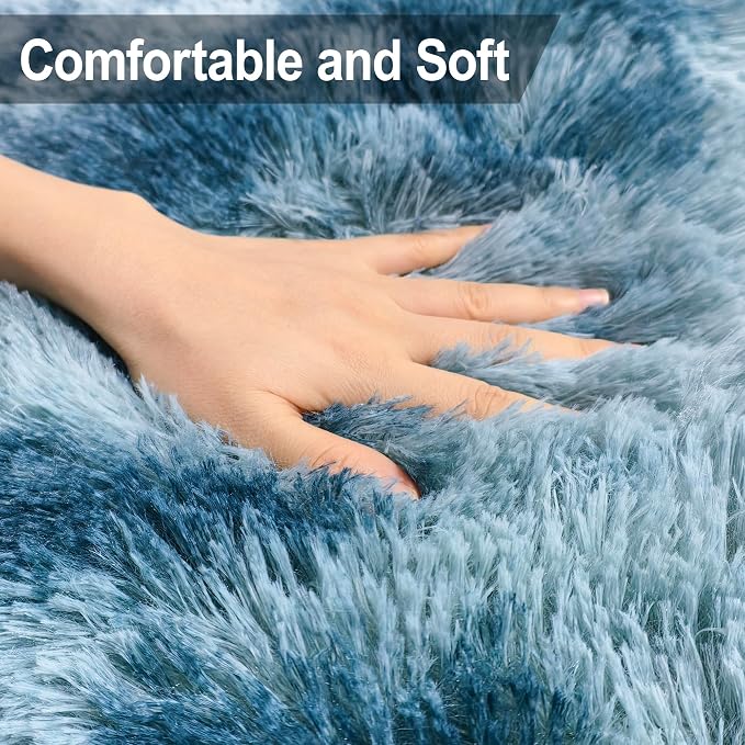 2x10 Feet Soft Fluffy Blue Runner Rug - Image 5