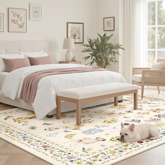 Soalmost Dog 5x7 Area Rugs for Living Room, Machine Washable Animal Floral - Image 3