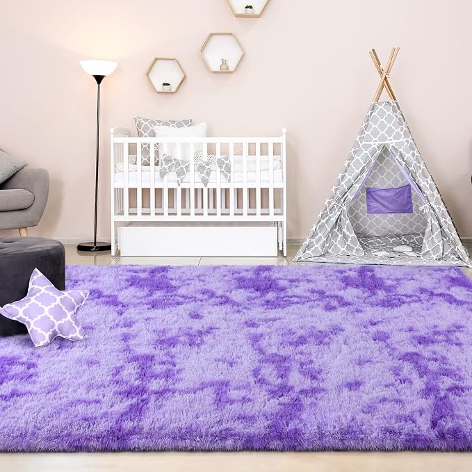 FlyDOIT Purple Tie-Dyed 9x12 Feet Large Rugs - Image 4