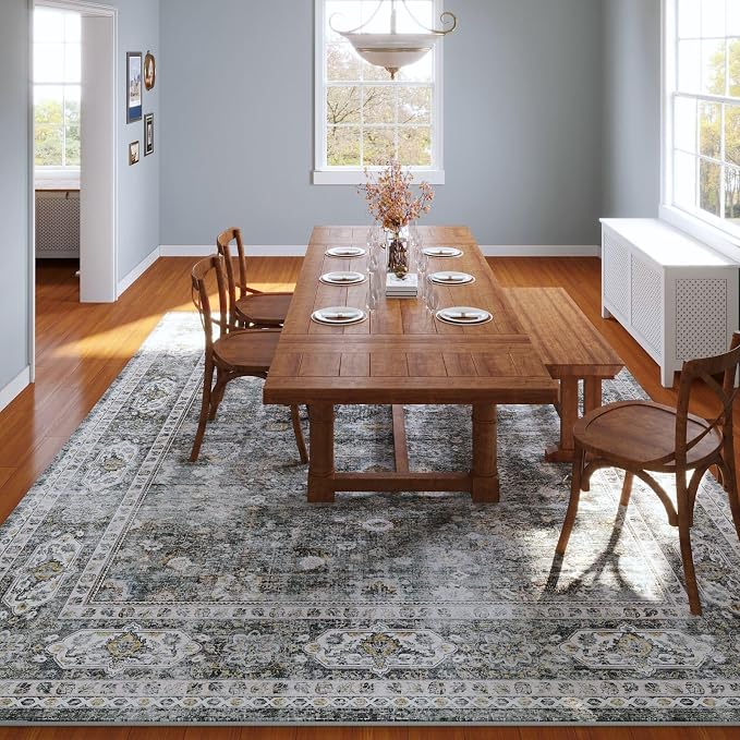 Rugcomf 8x10 Rug Washable Boho Soft Large Area Rug Non-Slip Faux Wool Vintage - Image 8