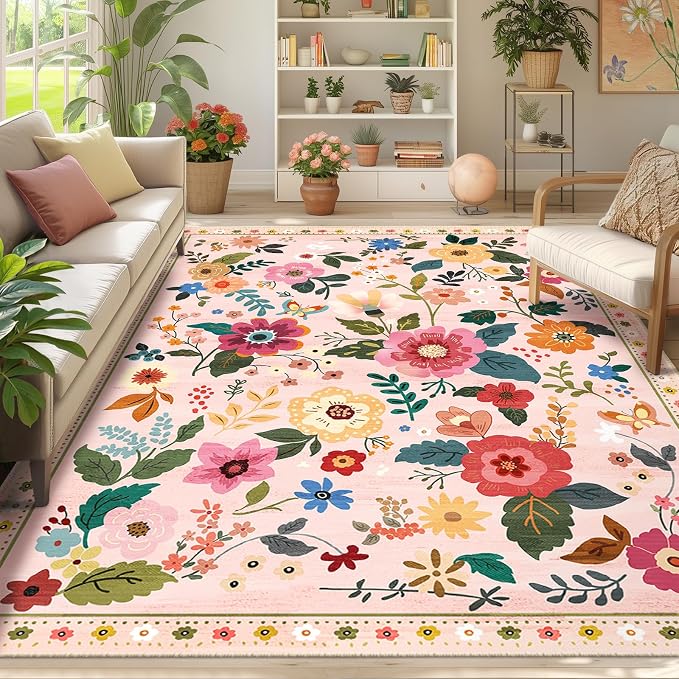RELEANY Floral 7x9 Area Rugs Washable Print Boho Cute Carpet Non Slip Flower - Image 8