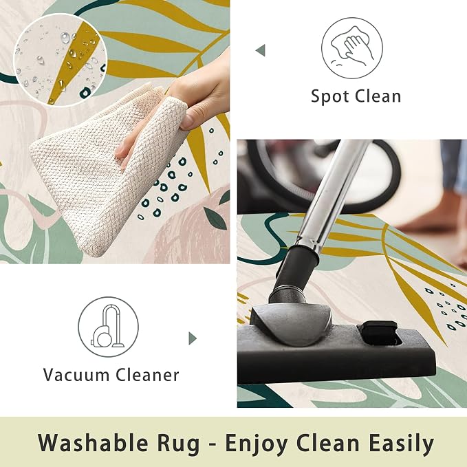 Area Rug 5x7 Washable Rug, Machine Washable Tropical Plam Leaves Rugs - Image 3
