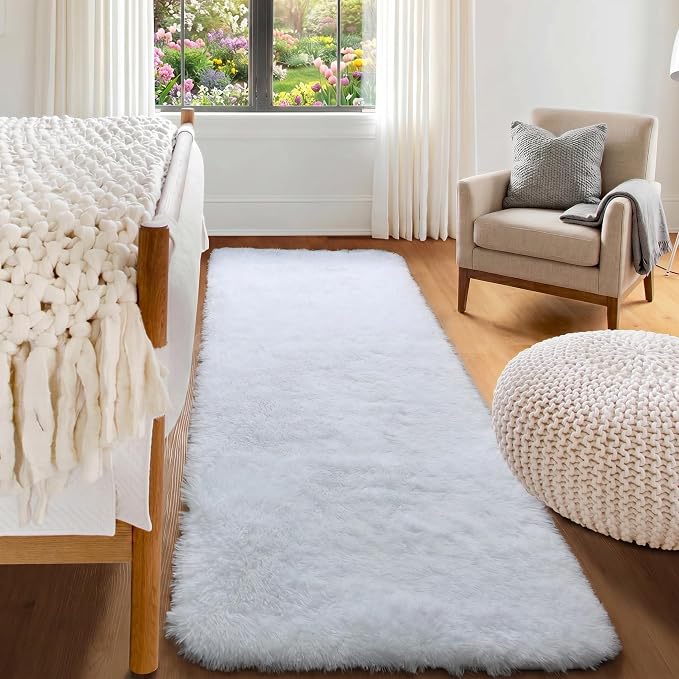 ONASAR White Runner Rugs for Bedroom Living Room, Luxury Bedside Fluffy Area by ONASAR