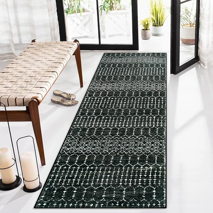 Lahome Moroccan 2x6 Black Runner Rug Non-Slip, Kitchen Rug Runner Washable by Lahome