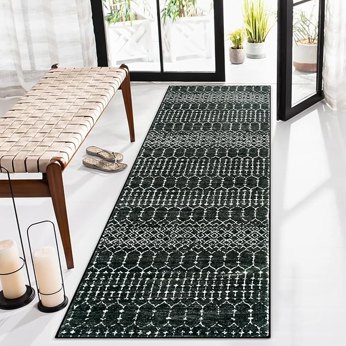 Lahome Moroccan Black Washable Runner 2x5 Non-Slip Lightweight Laundry Room Rug by Lahome