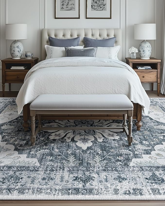 RELEANY Area Rugs 8'x10' Washable Non-Slip, Floral Vintage Distress Medallion - Image 2