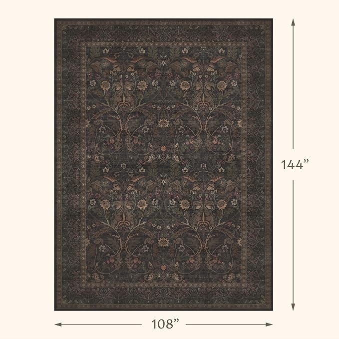 9x12 Botanical Big Rugs for Living Room, Machine Washable Soft Flower Area Rugs - Image 2