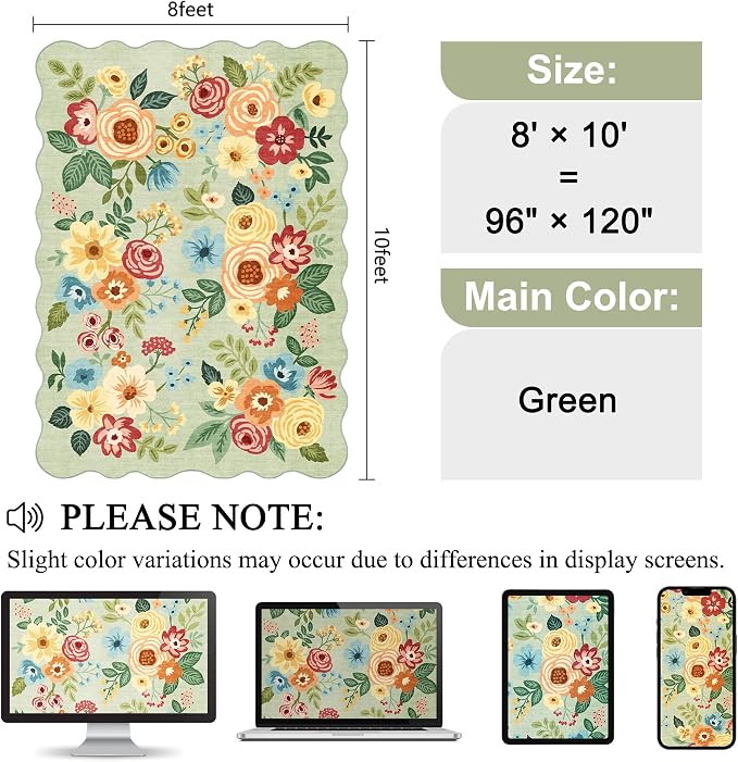 DUKINO 8x10 Area Rug, Floral Washable Rugs - Image 2