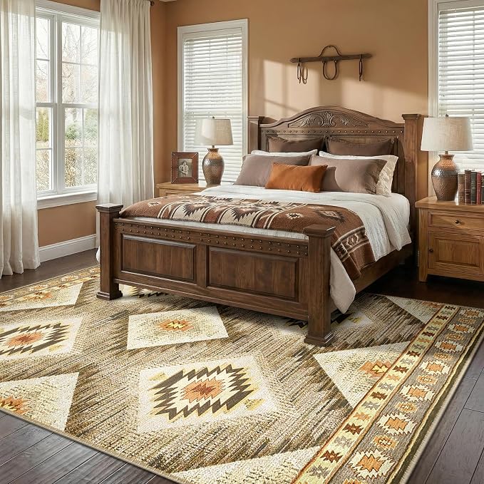 Area Rug 5x7 Rug Machine Washable Non-Slip Low Pile Print Pattern Western Rug - Image 7