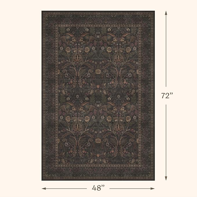 Washable 4x6 Brown Rugs for Living Room, Rustic Carpet for Office, Large - Image 2