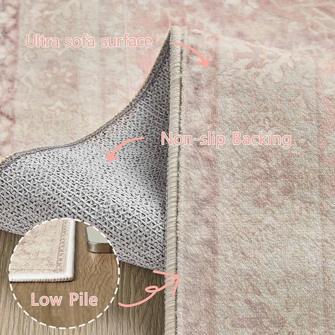 Latte&Fog Washable 6x9 Pink Rugs - Image 9