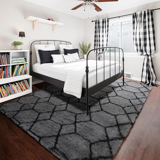 ONASAR 6x9 Area Rugs for Living Room Bedroom, Large Fluffy Grey and Black Throw - Image 8