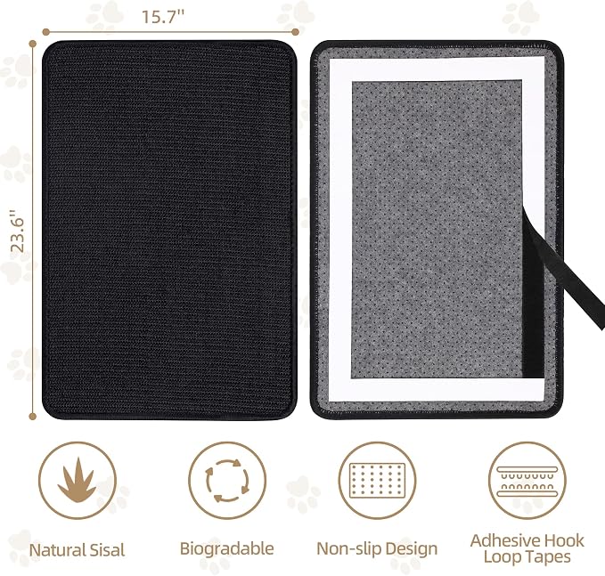 Graciadeco Black Cat Scratching Mat Sisal, 2 Packs Sisal Fabric Large Cat - Image 2