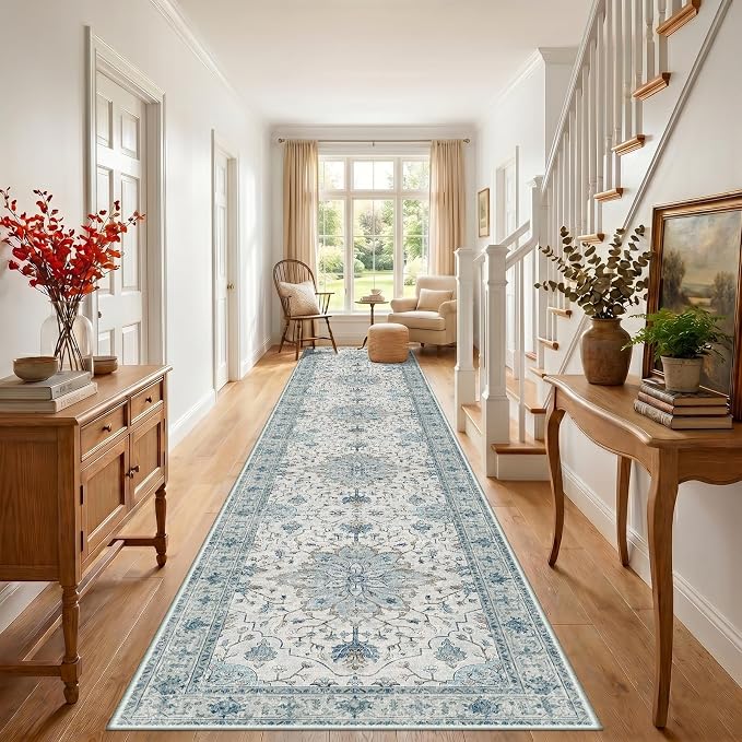 RELEANY Area Rugs Runner 3'x20' Washable Non-Slip, Floral Vintage Distress - Image 2