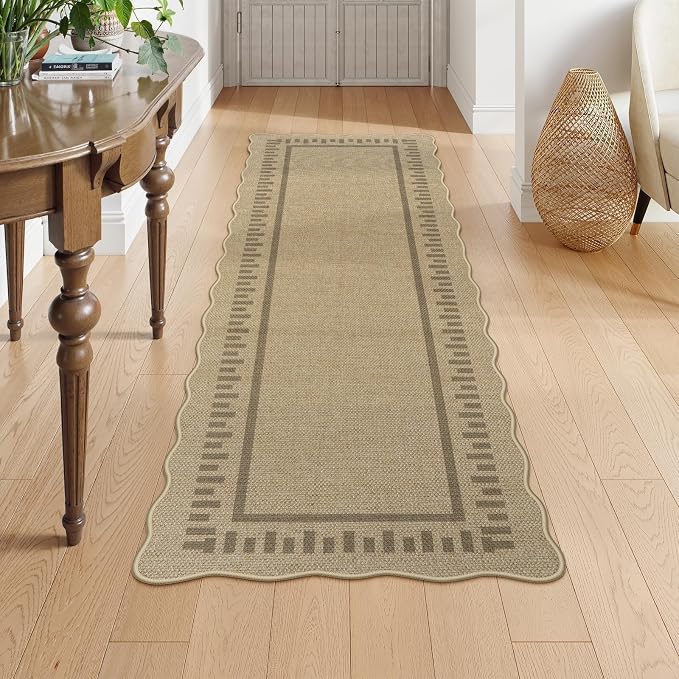 LIVEBOX Scalloped Washable 2x6 Runner Rug, Easy Jute Outdoor Rug Kitchen Tan - Image 8