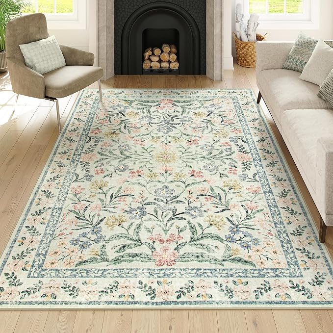 Wonnitar Washable 6x9 Area Rugs, Soft Floral Rug - Image 6