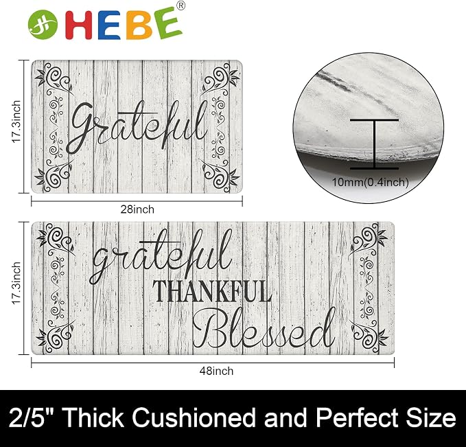 HEBE Anti Fatigue Kitchen Mat Set of 2 Non Slip Cushioned Kitchen Mats - Image 3