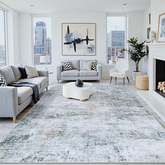 9x12 Area Rugs Washable Rug:Anti-Skid Abstract Modern Living Room Rug Soft Thin by Crority