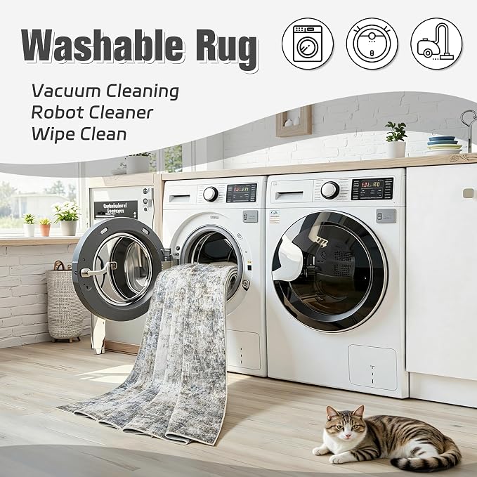 Area Rug 6x9 Living Room Rug Washable: No-Slip Abstract Soft Thin Large Brown - Image 2