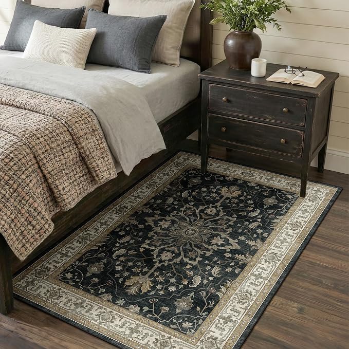 RELEANY Area Rugs 3'x5' Washable Non-Slip, Floral Vintage Distress Medallion by RELEANY