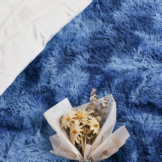 FlyDOIT Large Area Rugs for Living Room, 5x8 Feet Tie-Dyed Navy Blue Shaggy Rug - Image 5