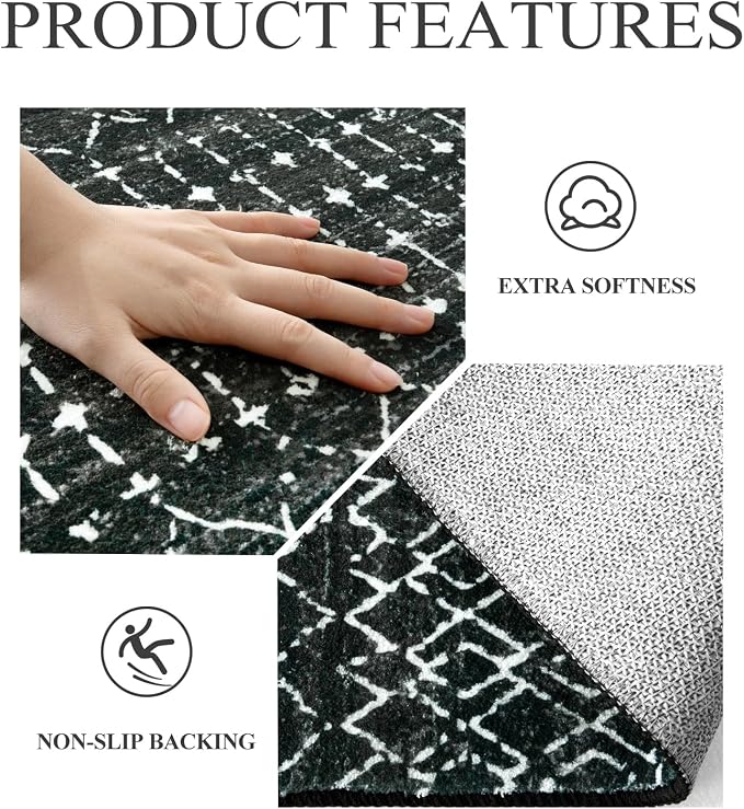 Lahome Moroccan Black Rug for Living Room Washable Area Rug 5x7 Non-Slip - Image 5