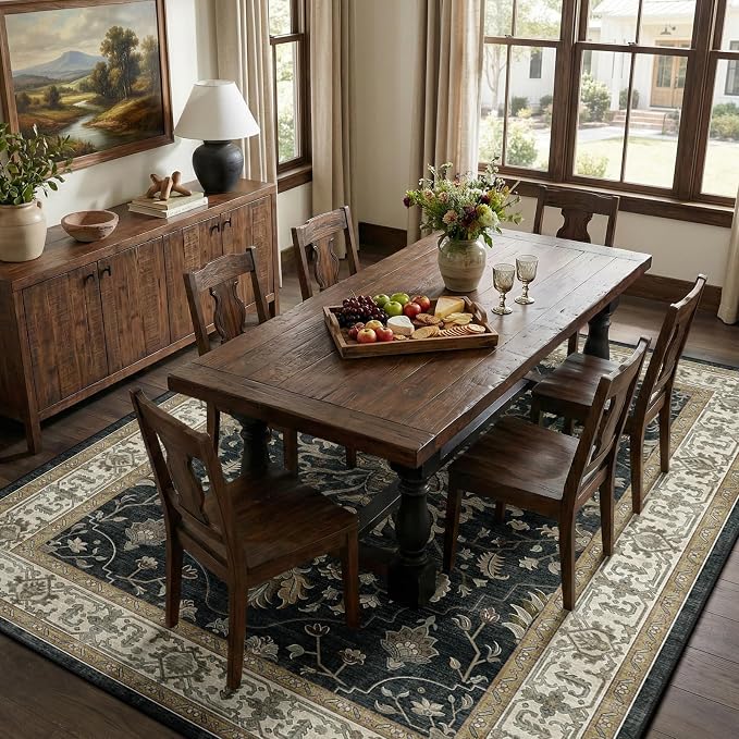 RELEANY Area Rugs 7'x10' Washable Non-Slip, Floral Vintage Distress Medallion - Image 2