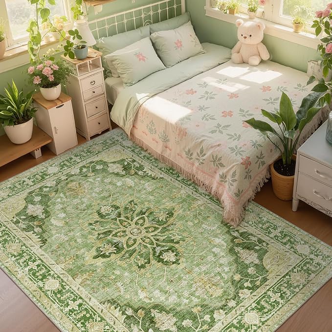 RELEANY Area Rugs Large 9'x12' Washable Non-Slip, Floral Vintage Distress - Image 4