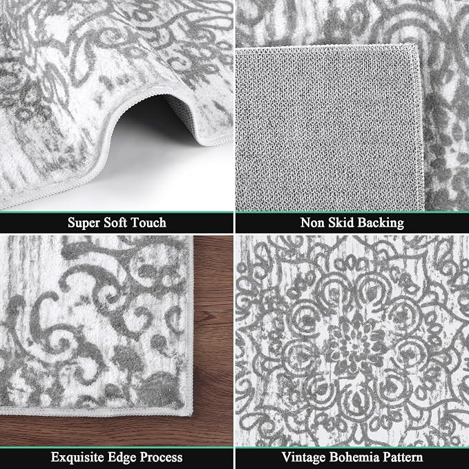 HEBE Hallway Runner Rug 2'8''x14' Washable Vintage Distressed Area Rugs Non - Image 4