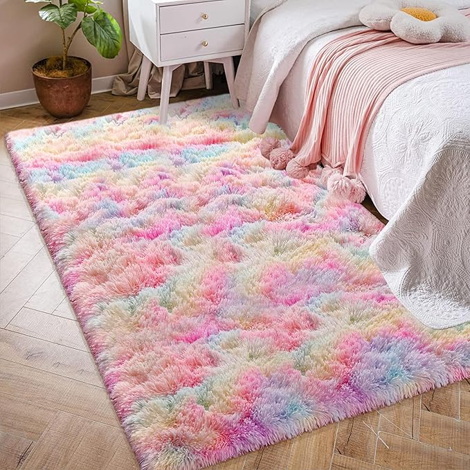 4x6 Soft Fluffy Unicorn Rainbow Rug by TENNOLA