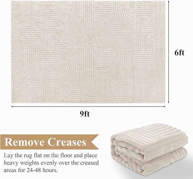 Pauwer 6x9 Washable Area Rugs for Living Room Modern Beige Solid Color Soft - Image 2