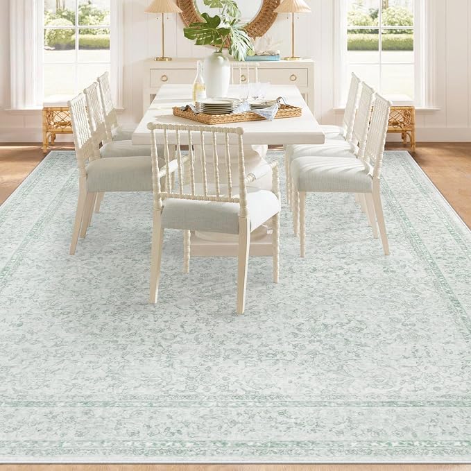 9x12 Area Rugs for Living Room: Washable Large Vintage Floral Rug Low Pile - Image 3