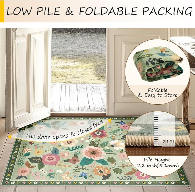 RELEANY Floral 6x9 Area Rugs Washable Print Boho Cute Carpet Non Slip Flower - Image 4