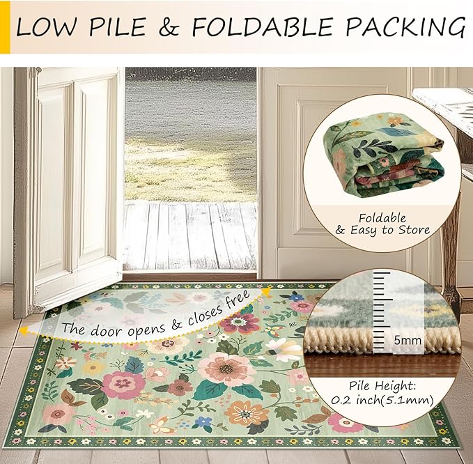 RELEANY Floral 4x6 Area Rugs Washable Print Boho Cute Carpet Non Slip Flower - Image 4