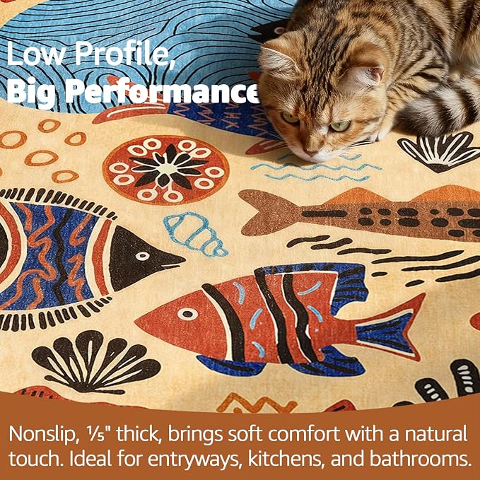jinchan 5x7 Coastal Area Rug Kids Washable Fun Rug Colorful Ocean Fish Indoor - Image 5
