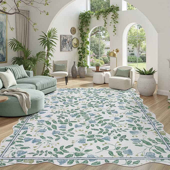 DCX Washable Botanical Floral Rug 4x6, Non Slip Low Pile Carpet - Image 2