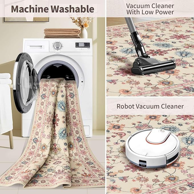 Rugxara 2x6 Floral Runner Rug, Washable Runners - Image 5