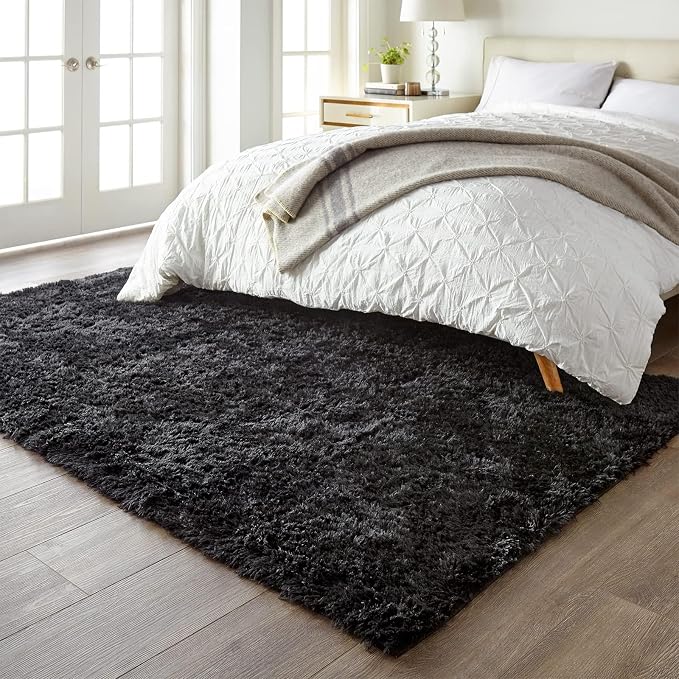 Ophanie Black Rugs for Living Room, Fluffy Furry Shaggy Fuzzy Area Rug - Image 3
