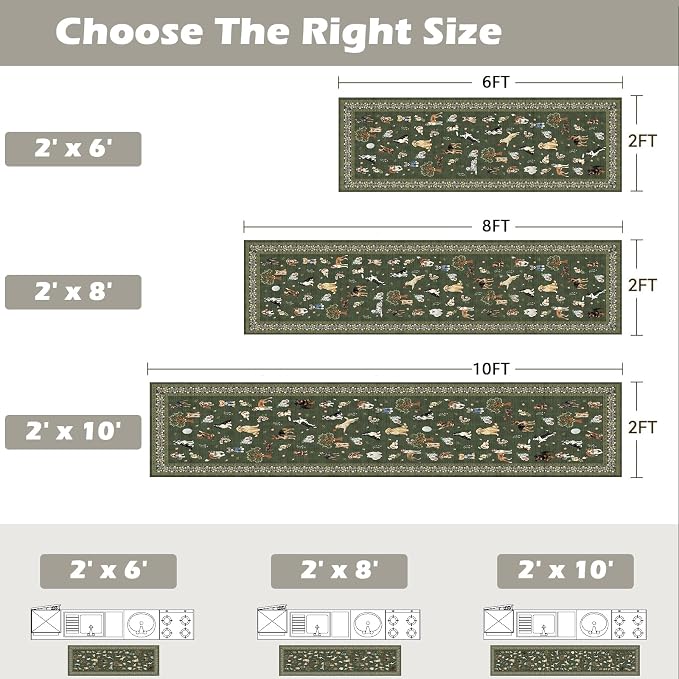 Dog Hallway Runner Dark Green Carpet Non-Slip, 2x10 Washable Rug Ultra-Thin Soft - Image 2