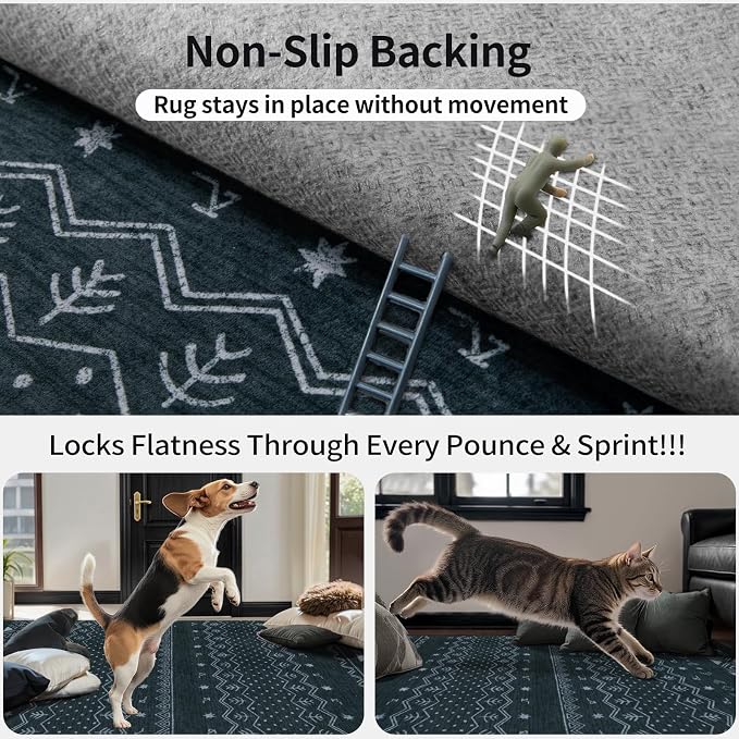 SERISSA 6x9 Area Rugs for Living Room, Washable Non-Slip Grey Boho Rug - Image 5