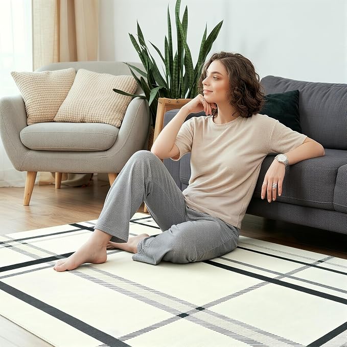 Terrug Plaid Area Rug for Entryway, Soft Low Pile Abstract Carpet for Home - Image 5