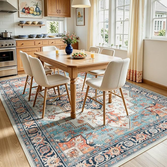 Lofus 8x10 Washable Rugs Non-Slip, Vintage Floral Area Rug - Image 3