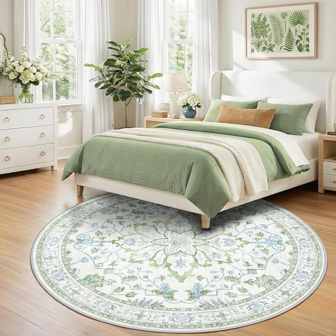 RELEANY Area Rugs Round 8ft Washable Non-Slip, Floral Vintage Distress - Image 3