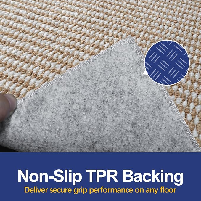 Faux Jute Area Rug 5'x7', Washable & Non-Slip, Taupe & White | 0.27" Low Pile - Image 2
