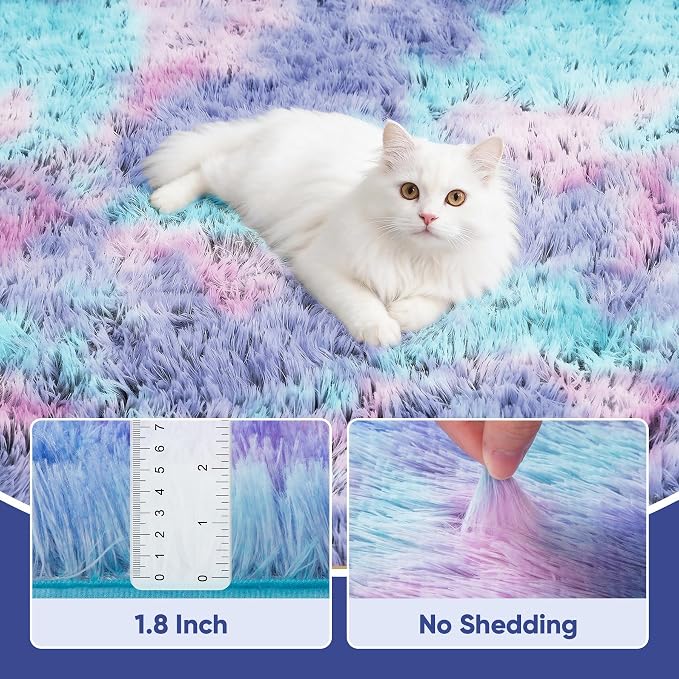 Rainbow Fluffy Rugs for Girls Bedroom: 5x7 Large Shag High Pile Area Rug - Image 5