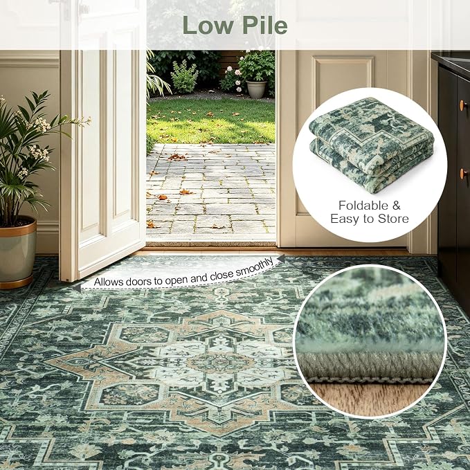 Lofus 5x7 Washable Rugs Non-Slip, Vintage Floral Area Rug - Image 8